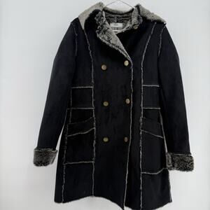 Trend bpc Bonprink Collection Women's Black Suede Style Faux Fur Peacoat Warm